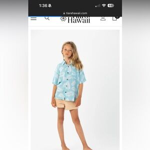 Tiare Hawaii kids aloha shirt size 2-4 palm dusty blue button front shirt